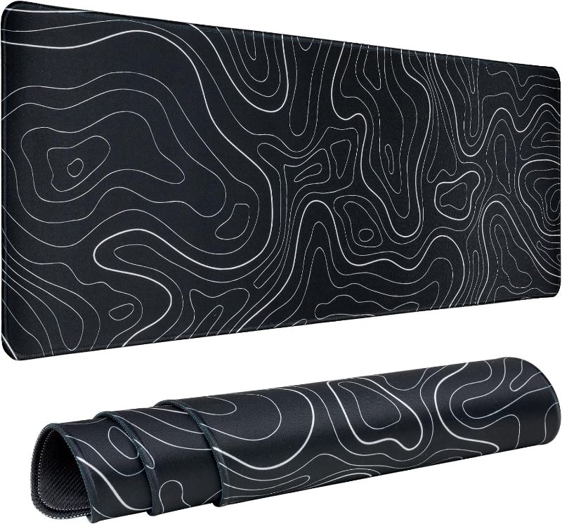 Photo 1 of Gaming Mouse Pad Large 31.5 x 11.8in Topographic Keyboard Mousepad for Non-Slip Base and Stitched Edge, Extended Desk Pad XL Desk Mat (Black)
