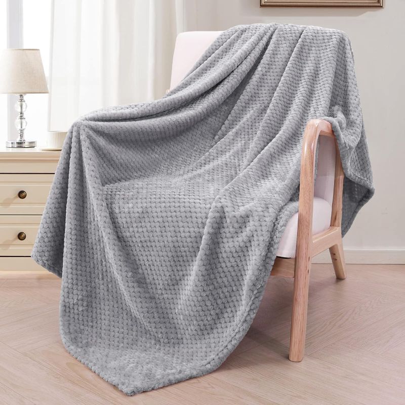 Photo 1 of Exclusivo Mezcla Fleece Throw Blanket Extra Large, Super Soft and Warm Blankets for Couch, Sofa and Bed Waffle Textured, Cozy, Fuzzy and Lightweight (Light Grey, 50x70 inches) https://a.co/d/dqOWnfB