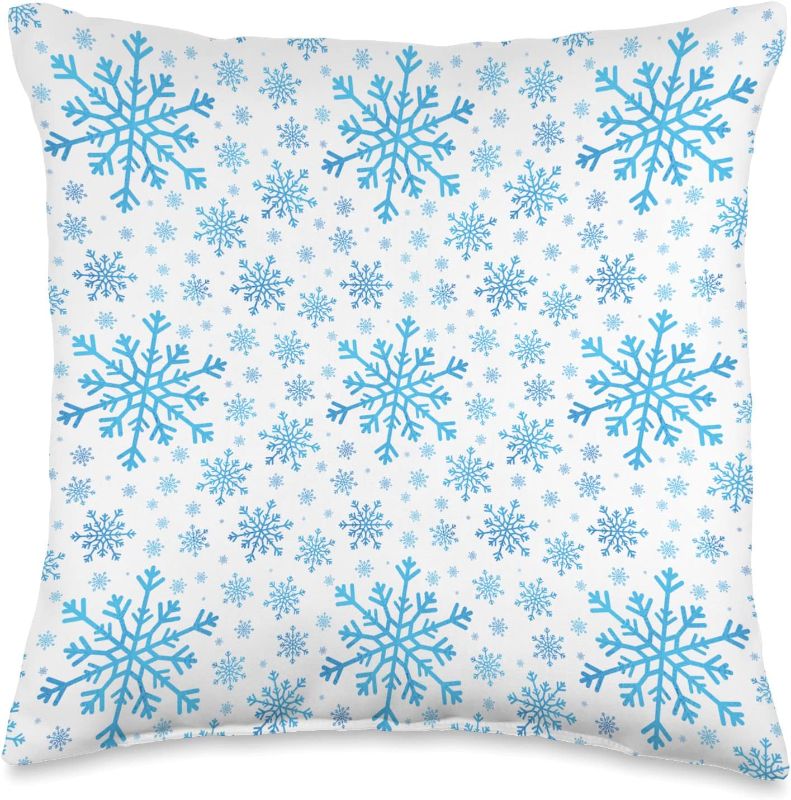 Photo 1 of Seasonal and Holiday Illustration Designs Green Ombre Pretty Christmas Snowflakes on Winter White Throw Pillow, 16x16, Multicolor https://a.co/d/aaa3Wvo