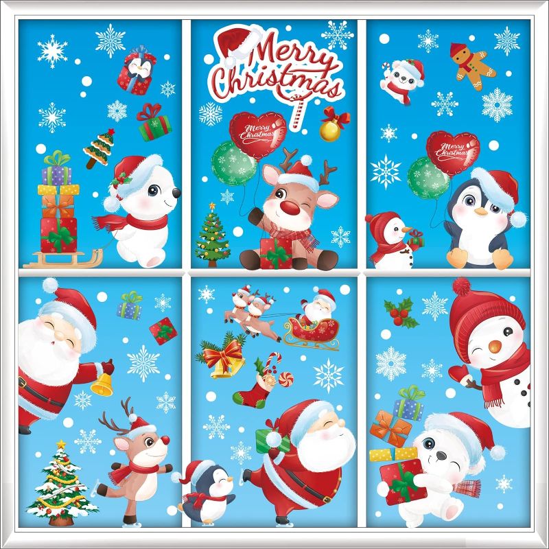 Photo 1 of 9 Sheets Christmas Window Clings Stickers Decals Reusable Double Sided Printed Xmas Santa Claus Snowflake Snowman Window Clings for Glass Windows Holiday Home Office Decorations https://a.co/d/eZf8cYw