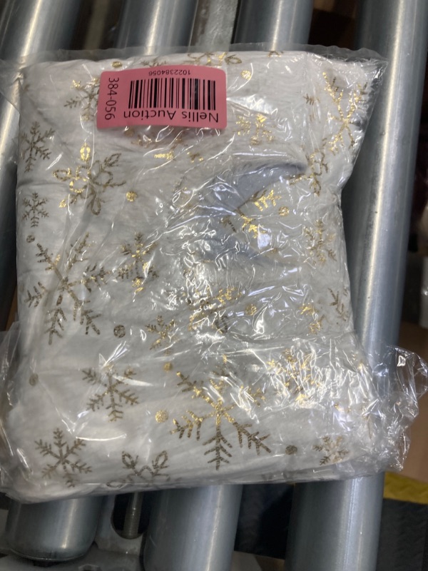 Photo 2 of *2 packs* DXZMNCA 24" Christmas Tree Skirt, Snowflake Gold Sequin Shiny White Tree Skirt Holiday Xmas Decorations White 24