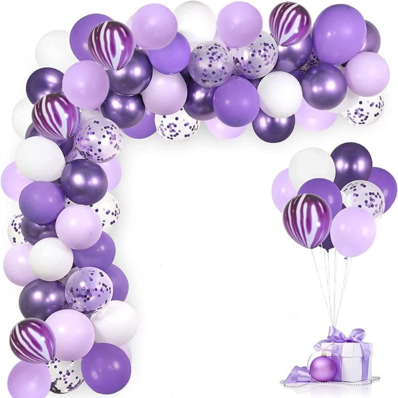 Photo 1 of *2 packs* Halloween Purple Balloon Garland Kit Purple Balloon Arch Macaron Metallic Confetti Purple Tie Dye Balloons Set for Baby Shower