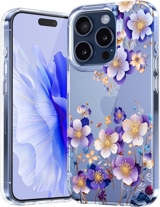 Photo 1 of for iPhone 15 Pro Max Case Floral, Hard PC + TPU Bumper Shockproof Protective,Flower Clear Fashionable Patterns Designed 15 ProMax Case Women and Girls Phone Cover 6.7"(Purple Flower F7) PCS 4
