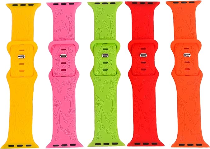 Photo 1 of 3 Packs Soft Silicone Watch Bands Compatible with 38mm 40mm 41mm 42mm 44mm 45mm 49mm Apple Watch, Flower Engraved Replacement Strap for iWatch Bands Series SE 8 7 6 5 4 3 2 1 https://a.co/d/bCCfguw