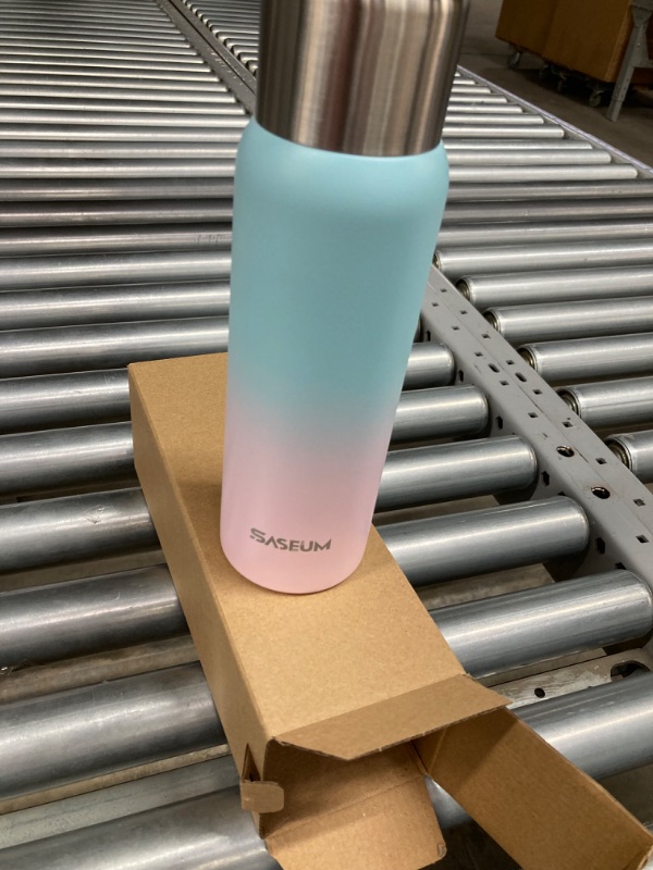 Photo 2 of 20oz Sport Insulated Water Bottle,SASEUM Outdoor Stainless Steel Double Wall Vacuum Thermal Mug with Leak Proof Spout Lids,Gym and Travel,Dreamy Pink-Green 20oz Dreamy Pink-Green