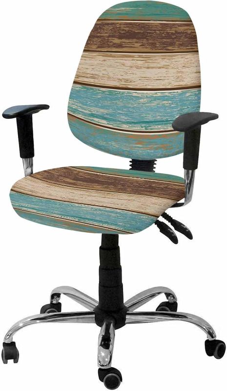 Photo 1 of Teal Wood Grain Computer Office Chair Cover Retro Teal Brown Wooden Board Rustic Barn Protective & Stretchable Desk Chair Covers Soft Polyester Universal Rotating Chair Slipcover Chair Protector https://a.co/d/b3JIzOR