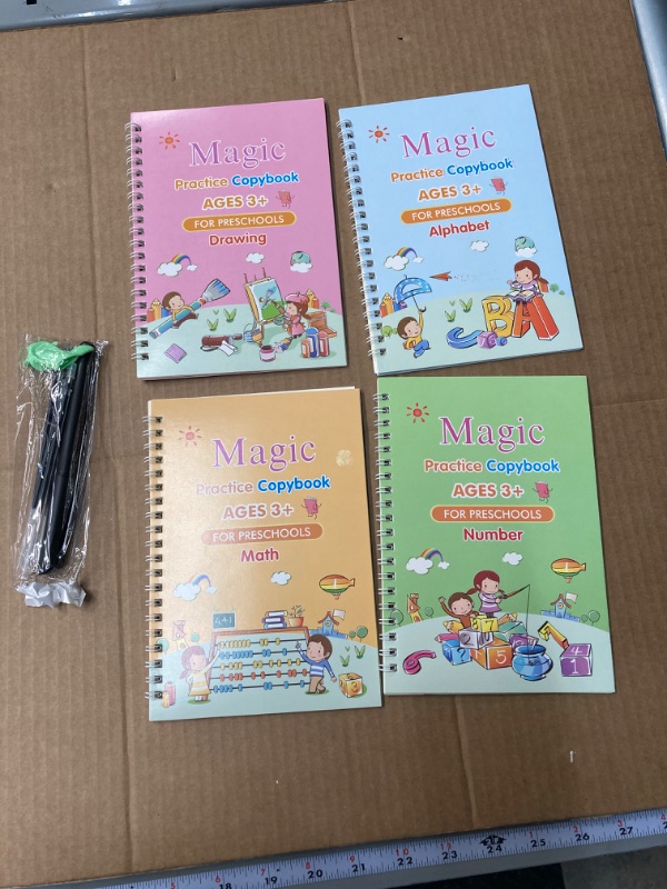 Photo 2 of MOCUMEI Magic Reusable Practice Copybook for Kids,Magic Reusable Practice Copybook,Practice Copybook for Age 3-5 Calligraphy Simple Hand Lettering (Exercise book four sets) Style 1