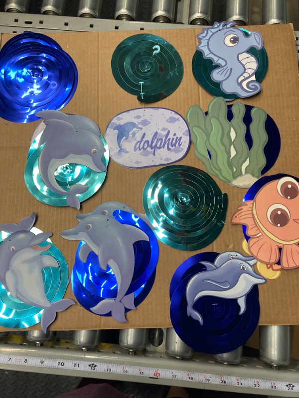 Photo 2 of 30Ct Dolphin Hanging Swirl Decorations, Ocean Party Supplies, Under the Sea Birthday Theme Decor for Kids Boy Girl Baby Shower, Sea Life Creatures 1st Bday Favors Idea