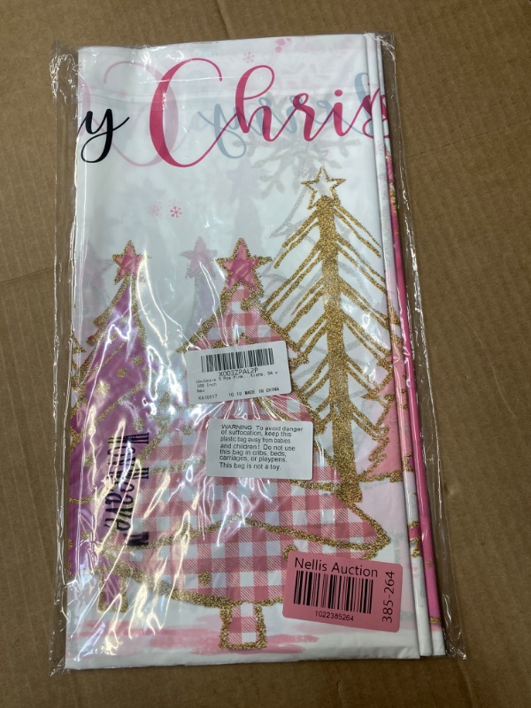 Photo 1 of 3 Pcs Pink Christmas Tree Plastic Table Covers Merry Christmas Tablecloth Winter Holiday Tablecloth Merry Christmas Table Cover for New Year Themed Party Decorations, 54 x 108 Inch