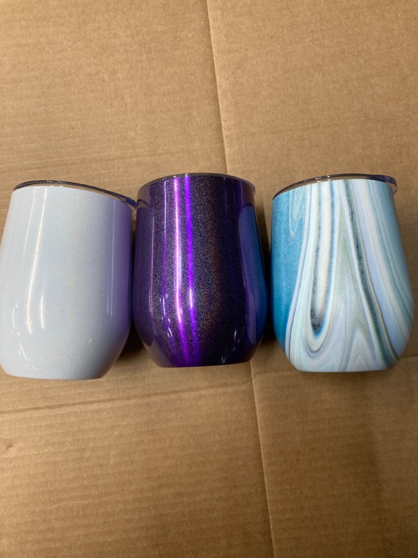 Photo 1 of Romantic 6 Pack Stainless Steel Wine Tumblers 12Oz, Double Wall Vacuum Insulated Tumbler with Lids & Straws, Stemless for Coffee, Wine, Cocktails, Ice Cream, Picnic, Violet