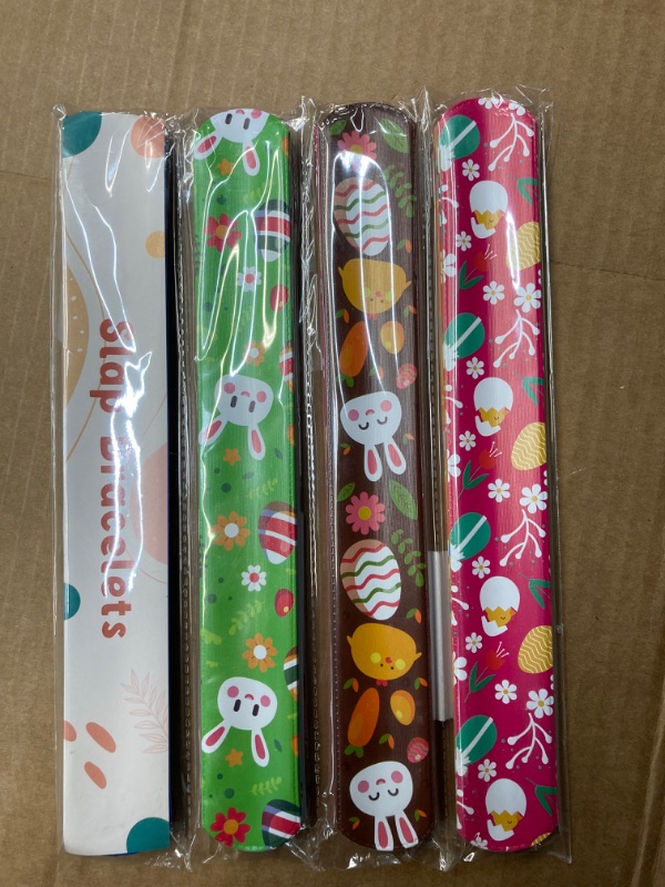 Photo 1 of MCPINKY Slap Bracelets for Kids, Easter Slap Wristbands Snap Bracelet Toys for Pre-filled Easter Eggs Party Goodie Bag Fillers Class Rewards