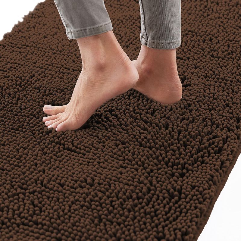 Photo 1 of Gorilla Grip Bath Rug 24x17, Thick Soft Absorbent Chenille, Rubber Backing Quick Dry Microfiber Mats, Machine Washable Rugs for Shower Floor, Bathroom Runner Bathmat Accessories Decor, Brown