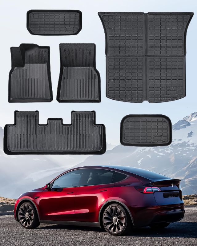 Photo 1 of DiffCar Floor Mats Full Set of 6 for Tesla Model Y 2023 2022 2021 All Weather Waterproof Custom Car Floor Liners Fit for Front Rear Frunk Trunk, TPE Heavy Duty Interior Accessories for Model Y 5 Seat 6 PCS Floor Mats