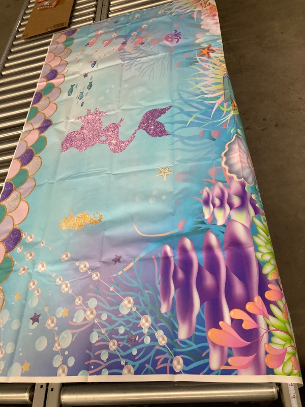 Photo 3 of Funnytree Under The Sea Little Mermaid Photography Backdrop for Girl Birthday Party Banner Glitter Scales Background Photobooth Prop 5.9'x3.6' Mermaid-1