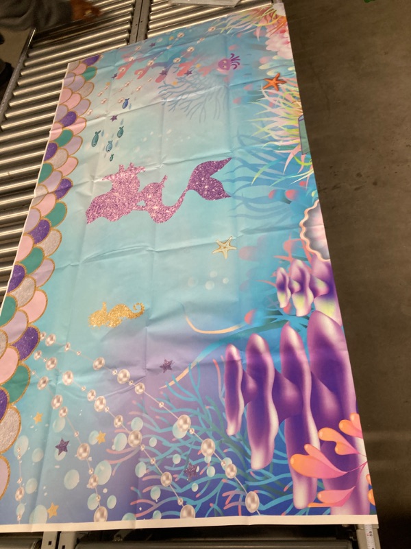 Photo 3 of Funnytree Under The Sea Little Mermaid Photography Backdrop for Girl Birthday Party Banner Glitter Scales Background Photobooth Prop 5.9'x3.6' Mermaid-1