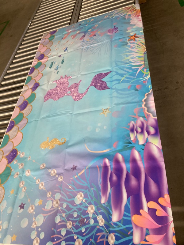 Photo 3 of Funnytree Under The Sea Little Mermaid Photography Backdrop for Girl Birthday Party Banner Glitter Scales Background Photobooth Prop 5.9'x3.6' Mermaid-1