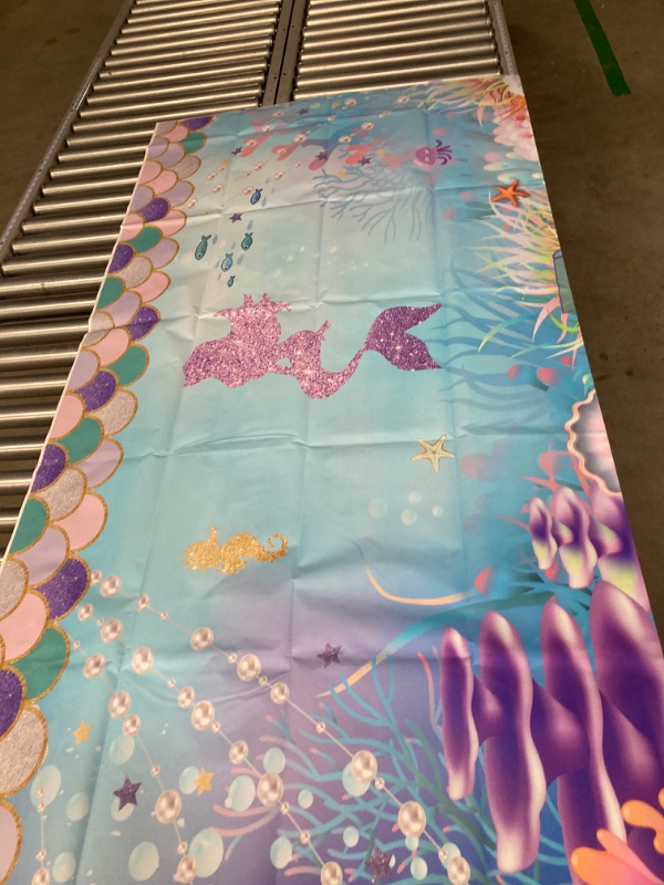 Photo 3 of Funnytree Under The Sea Little Mermaid Photography Backdrop for Girl Birthday Party Banner Glitter Scales Background Photobooth Prop 5.9'x3.6' Mermaid-1