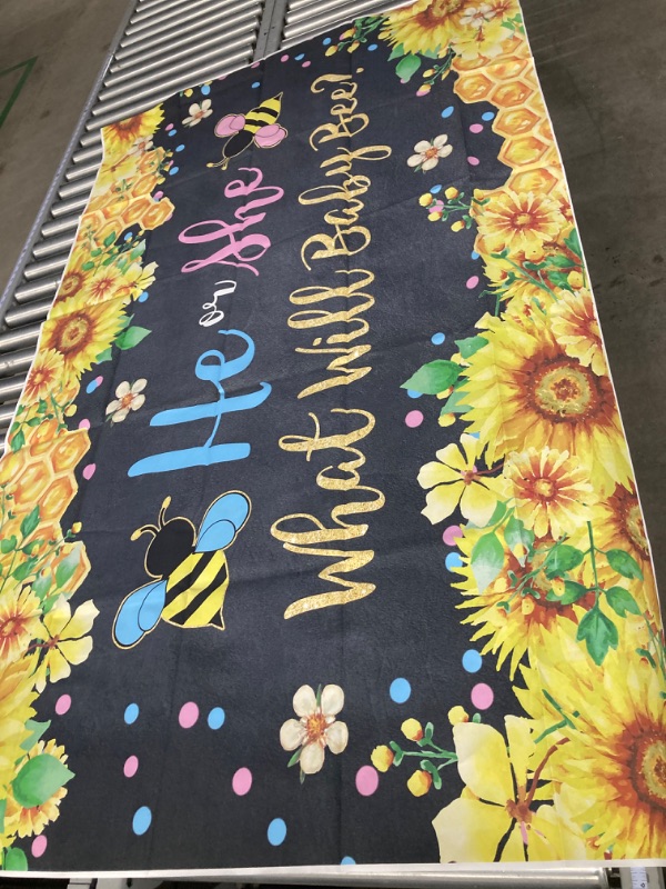 Photo 1 of Funnytree Bee Gender Reveal Backdrop He or She Boy or Girl What Will Baby Bee Baby Shower Theme Party Honey Sunflower Background Cake Table Decor Supplies Banner Photo Booth Props Gift
