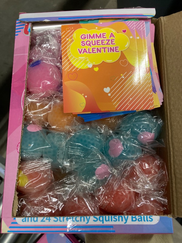 Photo 1 of 24 Pack Valentine‘s Day Cards with Squeeze Stress Balls for Kids, Sensory Fidget Toys for Valentine Gift Exchange,School Classroom Prizes for Boys Girls, Valentine's Party Favor