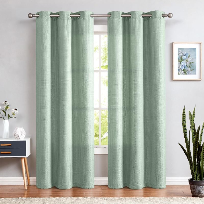 Photo 1 of  2 panels  Green Bronze Grommet Linen Blend Sheer Curtains by 84 Inches Long for Bedroom