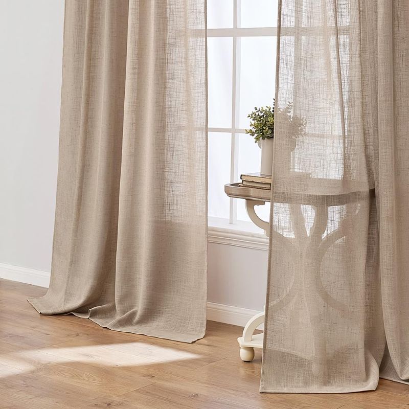 Photo 1 of  Linen Curtains50x 84 Inch Length 2 Panels for Bedroom Living Room, Back Tab & Hook Belt Pleated Soft Thick Linen Textured Window Drapes Semi...