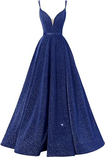 Photo 1 of Women's Glittery Spaghetti V-Neck Prom Dresses Long Side Split Formal Evening Gowns