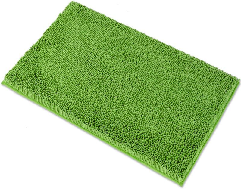 Photo 1 of Soft Plush Chenille Bathroom Rug, Absorbent Microfiber Bath Mat, Machine Washable, Non-Slip Grip, Quick-Dry, Thick Shag Carpet Great for Bath, Shower Floor, Bedroom, or Door Mat (Green, 20x32)