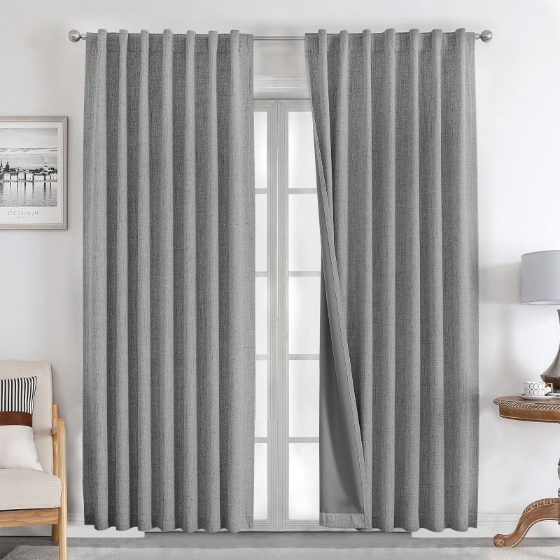 Photo 1 of  2 Panels Set Burg 100% Blackout Long Drapes for Bedroom Living Room Black Out Darkening Curtain Thermal Insulated Back tab Rod Pocket(52x84 inch,Light Grey)