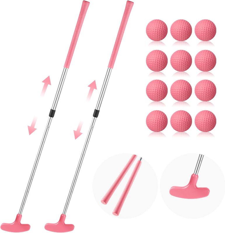 Photo 1 of Libima 2 Pack Pink Golf Putter Kids Two Way Adjustable Golf Putter with 12 Pink PU Golf Balls for Kids Ages 3-5 6-8 9-12 Junior Girls Women Beginners Indoor Outdoor Green Mat Practice Home