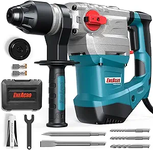 Photo 1 of ENEACRO 1-1/4 Inch SDS-Plus 13 Amp Heavy Duty Rotary Hammer Drill, Safety Clutch 4 Functions with Vibration Control Including Grease, Chisels and Drill Bits with Case