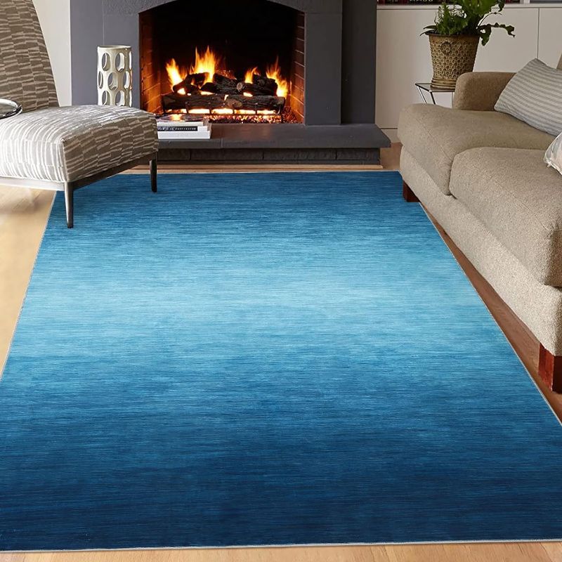 Photo 1 of 9x12 Living Room Area Rug Modern Ombre Area Rug Non-Slip Washable Indoor Area Rug Contemporary Area Rug Large Floor Carpet for Bedroom Nursery, Blue