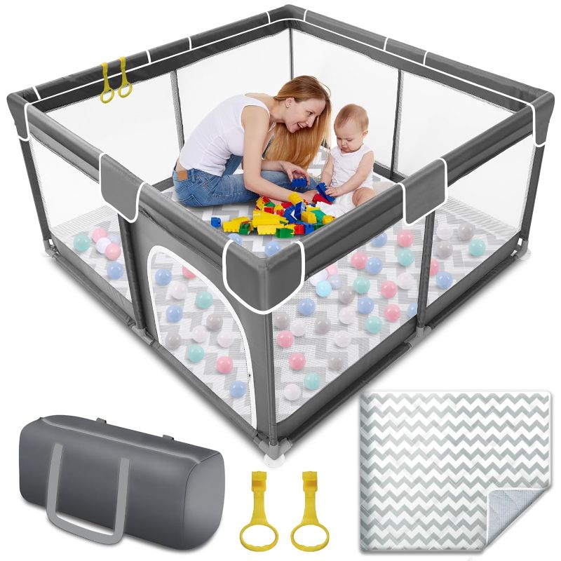 Photo 1 of Baby Playpen with Mat, 50x50 inch Baby Play Yard with Playmat, Toddler Playpen with Soft Breathable Mesh, Indoor & Outdoor Activity Center, Kids Play Pen with Bag