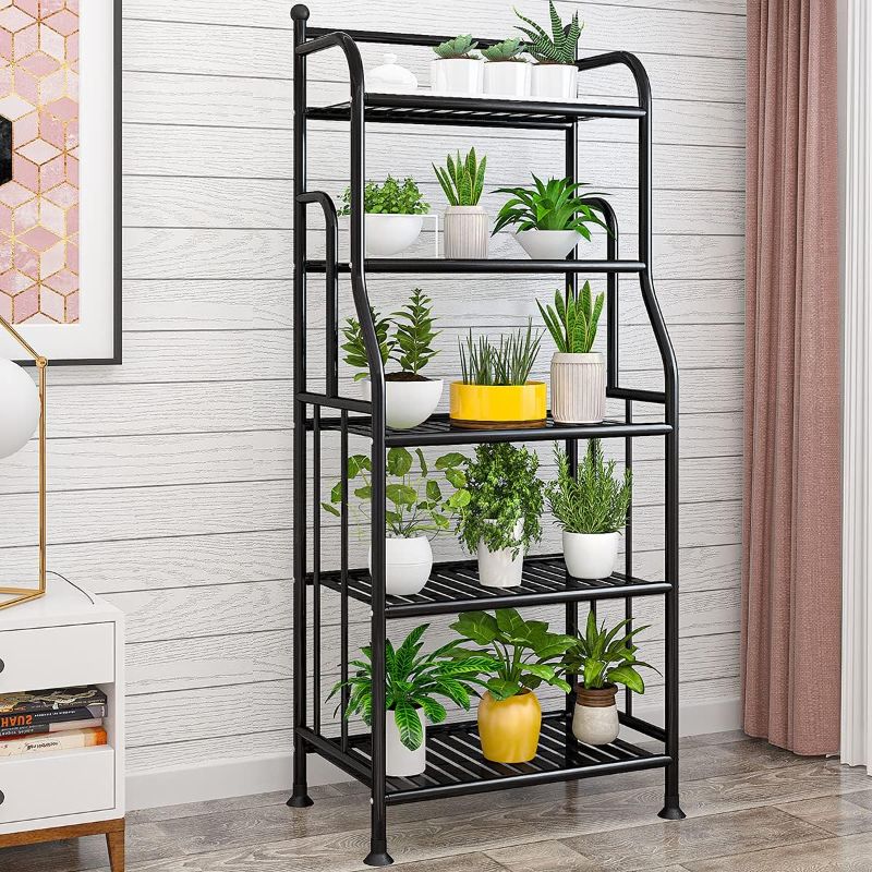 Photo 1 of 5 Tier Metal Plant Stand Iron Flower Pots Holder Storage Shelf, Planter Display Rack Indoor and Outdoor Multiple Shoe Organizer for Garden Balcony Living Room Kitchen Bathroom (Black)
