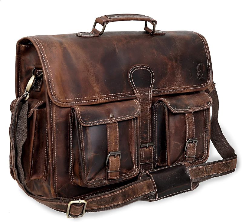 Photo 1 of Leather 16 Inch Laptop Messenger Bag Vintage Briefcase Satchel for Men and Women
