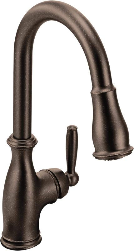 Photo 1 of ***MISSING NOZZLE*** Moen Brantford Oil Rubbed Bronze One-Handle Pulldown Kitchen Sink Faucet Featuring Power Boost and Reflex Retractable Docking System, Traditional Kitchen Faucet with Sprayer, 7185ORB
