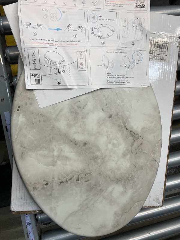 Photo 1 of Angel Shield Marble Toilet Seat Durable Molded Wood with Quiet Close,Easy Clean?Quick-Release Hinges (Round,Gray Marble) Round-16.5“ Gray Marble-Round