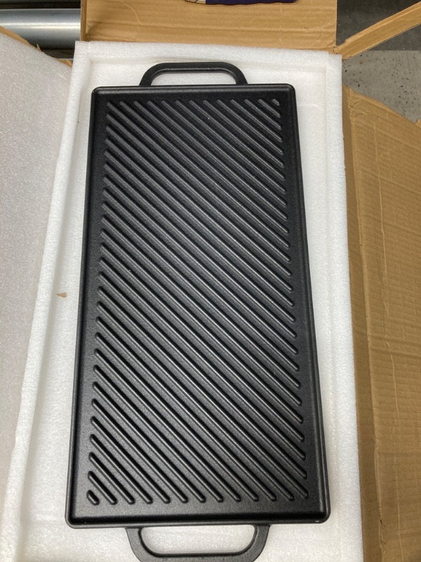 Photo 3 of GGC Cast Iron Reversible Grill Griddle?Double Sided Grill Pan Perfect for Gas Grills and Stove Tops, 13 x 8.25 Rectangular Baking Flat and Ribbed Griddle Plate 13" L x 8.25" W