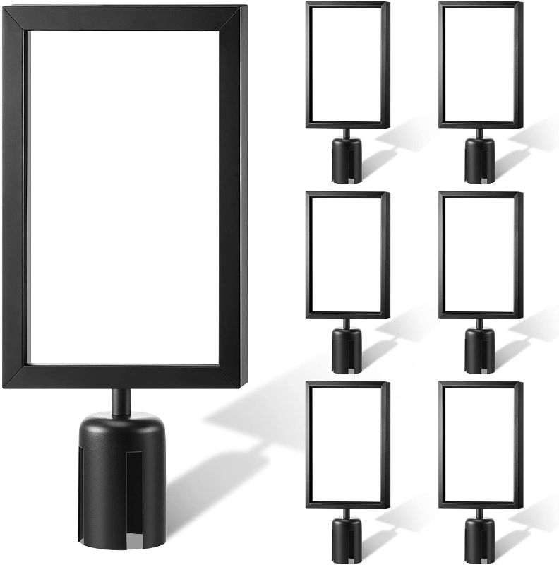 Photo 1 of ***JUST THE FRAME, NO BASES*** 8 Pcs Stanchion Sign Holder Frame Portrait Top Stand Poster Display for 8.3 x 11.7 Inch Size Paper Double Sided Sign Frame with Cover for Crowd Control Sentry Stanchions (Black, Iron)