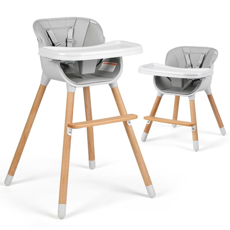 Photo 1 of Cowiewie Baby High Chair, Modern Design Highchair for Babies & Toddlers Removable Dishwasher & Adjustable Safe Tray, Safety Harness Removable Cushion Made of Sleek Hardwood & Leatherette£¨Grey£©
