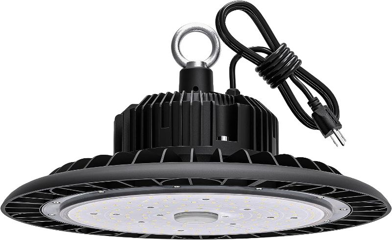 Photo 1 of LED High Bay Light 150W 21000 LM with US Plug 5ft Cable, 5000K Daylight, IP65 Waterproof, Non-Dim, UFO Commercial Warehouse Workshop Factory Barn Garage Lowbay Area Lighting Fixture
