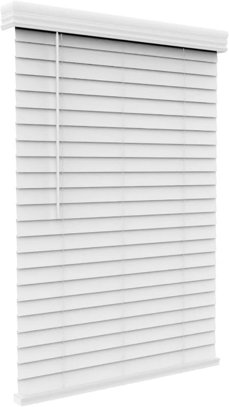 Photo 1 of ARLO BLINDS Faux Wood Blinds with Crown Valance - 47" W x 48" H, White Cordless 2 Inch Horizontal Blinds - for Bedroom, Bathroom, Living Room,...
