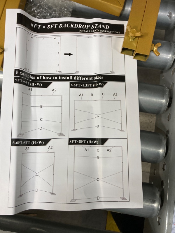 Photo 3 of Heavy Duty Backdrop Stand 8ft x 8ft Gold Pipe and Drape Backdrop Stand Kit Adjustable Metal Backdrop Sand for Wedding Photobooth Exhibition Decoration 8 FT x 8 FT Gold
