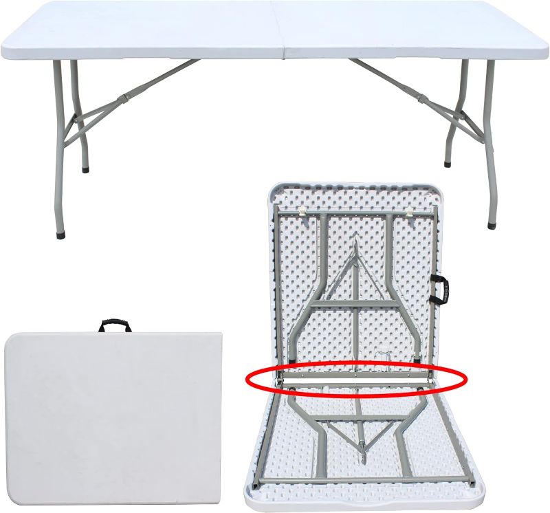 Photo 1 of 72 inch Folding Table, Super Sturdy 6ft Table w/Handle White Plastic for Outdoor & Indoor Banquet Party Dining Picnic Camping Kitchen BBQ
