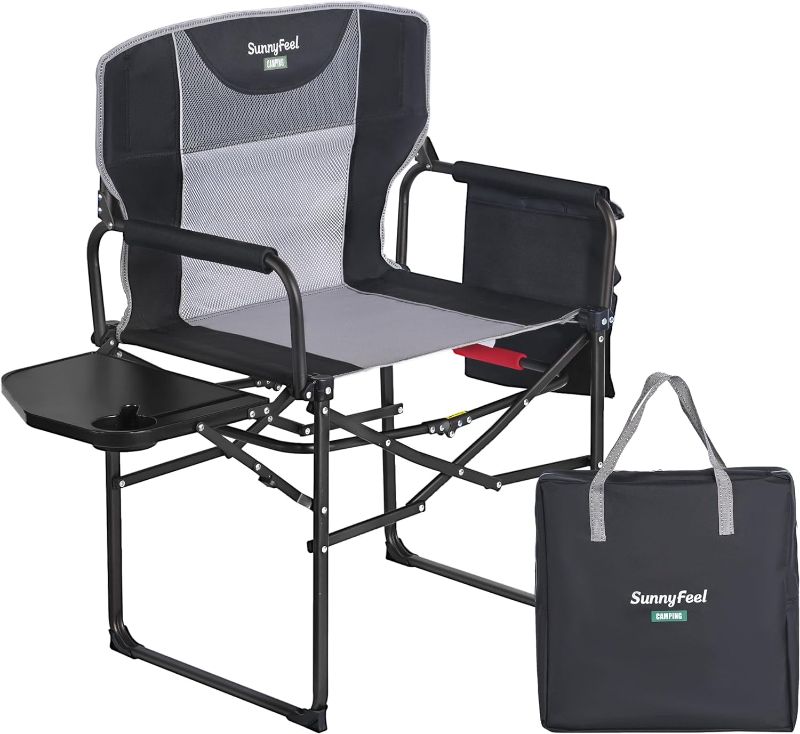 Photo 1 of SUNNYFEEL Camping Directors Chair, Heavy Duty,Oversized Portable Folding Chair with Side Table, Pocket for Beach, Fishing,Trip,Picnic,Lawn,Concert Outdoor Foldable Camp Chairs
