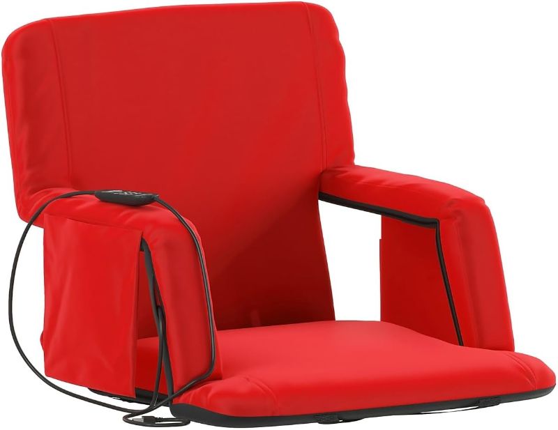 Photo 1 of Flash Furniture Malta Stadium Seat with Heated Back and Seat, 6 Recline Positions, Portable Chair with Backpack Straps, USB Battery Pack Not Included, Red
