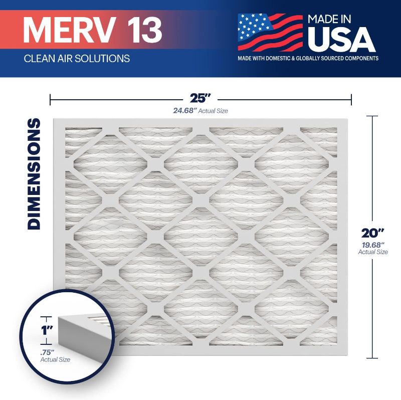 Photo 2 of BNX TruFilter 20x25x1 Air Filter MERV 13 (6-Pack) - MADE IN USA - Electrostatic Pleated Air Conditioner HVAC AC Furnace Filters for Allergies, Pollen, Mold, Bacteria, Smoke, Allergen, MPR 1900 FPR 10
