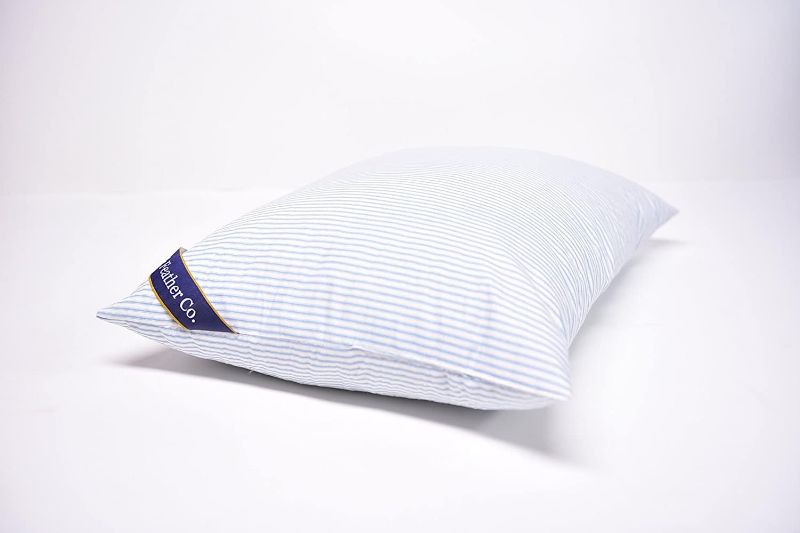 Photo 1 of Down&Feather Co. - Luxury Hungarian Goose 100% Feather Bed Pillow - Blue and White Striped Cotton Shell for Sleeping - The Original Old Fashion Standart Size - Hypo-Allergenic - Medium (40oz)
