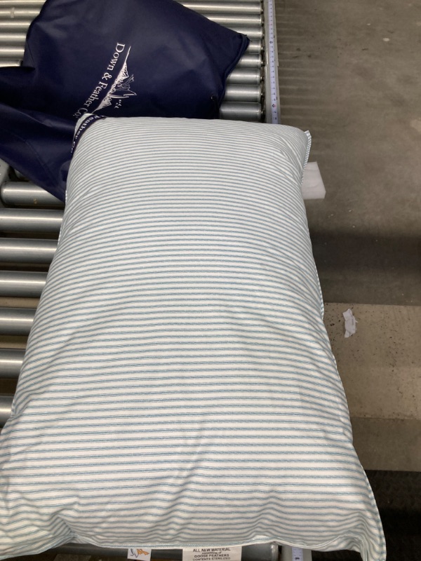 Photo 4 of Down&Feather Co. - Luxury Hungarian Goose 100% Feather Bed Pillow - Blue and White Striped Cotton Shell for Sleeping - The Original Old Fashion Standart Size - Hypo-Allergenic - Medium (40oz)
