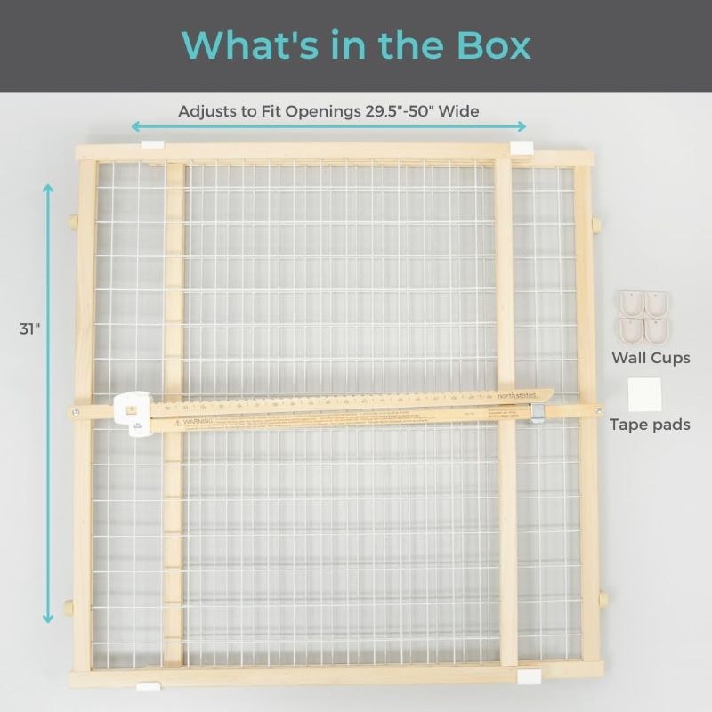 Photo 1 of Toddleroo by North States Quick Fit Wire Mesh Wooden Baby Gate: 29.5"- 50" Wide. Pressure Mounted Baby Gate for Doorway. Tension Lever For Quick Custom Fit. (31" Tall, Sustainable Hardwood)
