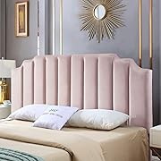 Photo 3 of 24KF Modern Velvet Upholstered King/Cal King Headboard, Tufted Headboard for King/Cal King Bed, Modern Vertical Channel Design with Curved Tufted-Pink